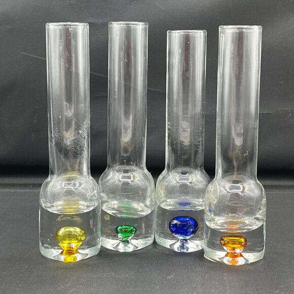 4 Narrow Circleware Vodka Alcohol Shot Glasses Colorful Bases Barware Bud Vases - Picture 1 of 7
